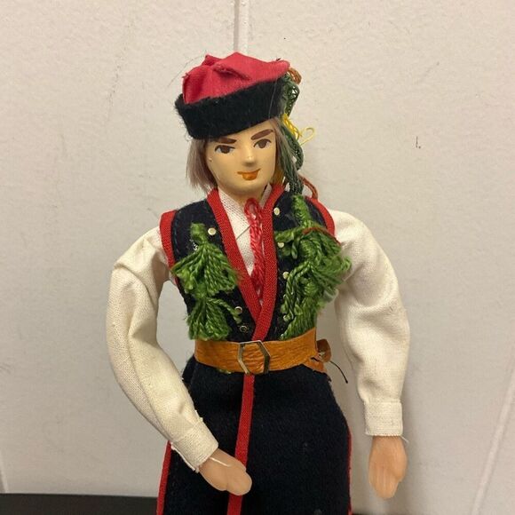 Vintage Handmade 8" Tall Handmade Plastic Doll Man With Clothing and stand - Picture 2 of 11